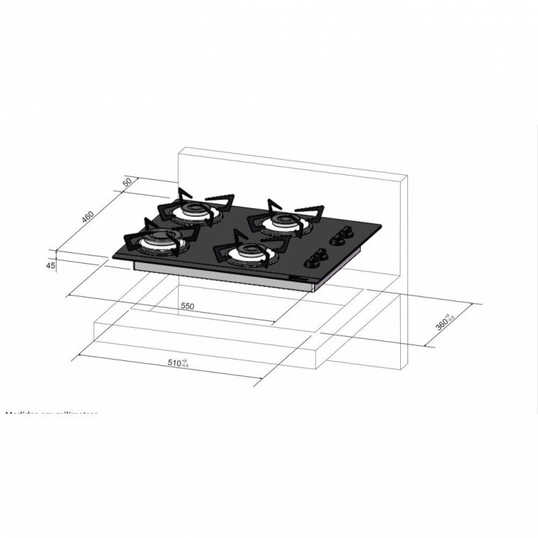 Cooktop a Gás Fischer 1519-5713 4 Bocas Vidro Temperado com
