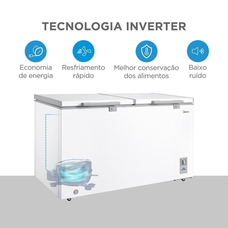 Freezer Midea Horizontal 418L 2 Porta Branco Bivolt (MDRC564FZD013