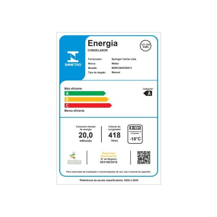 Freezer Midea Horizontal 418L 2 Porta Branco Bivolt (MDRC564FZD013