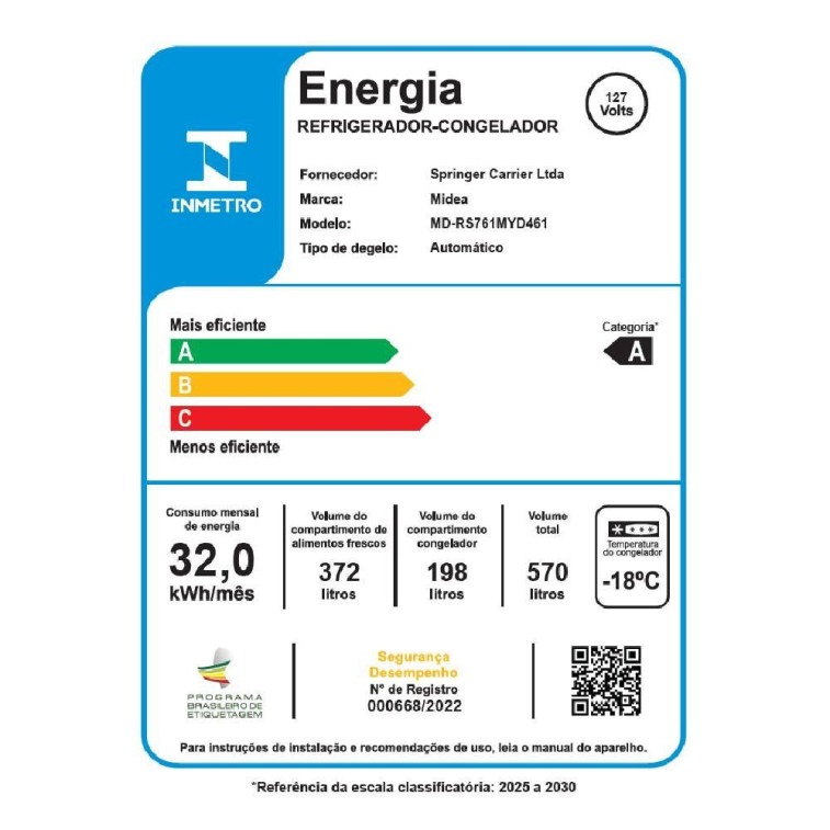 Refrigerador Midea Side By Side 570L Dispenser De Agua E Gelo