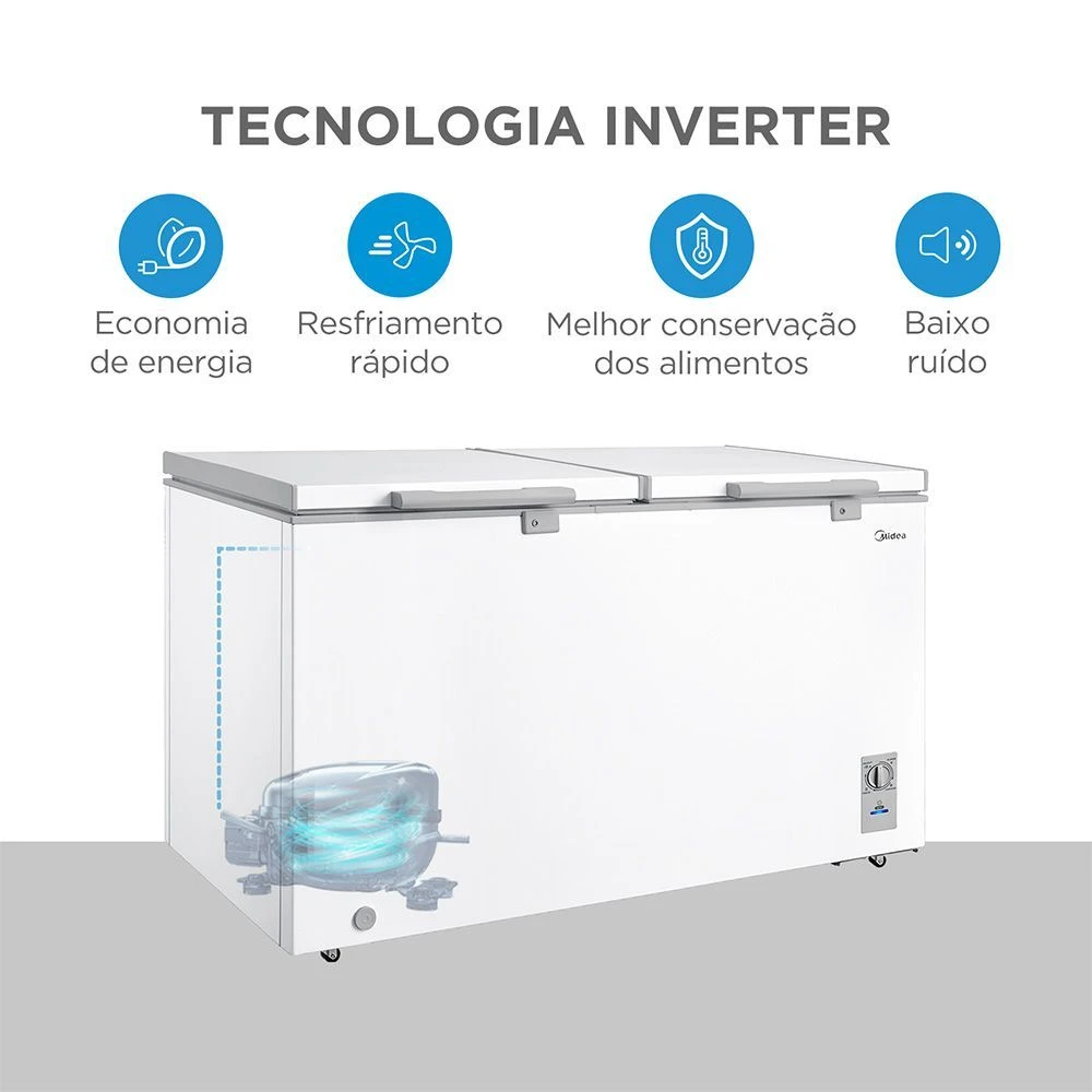 Freezer Midea Horizontal 418L 2 Porta Branco Bivolt (MDRC564FZD013