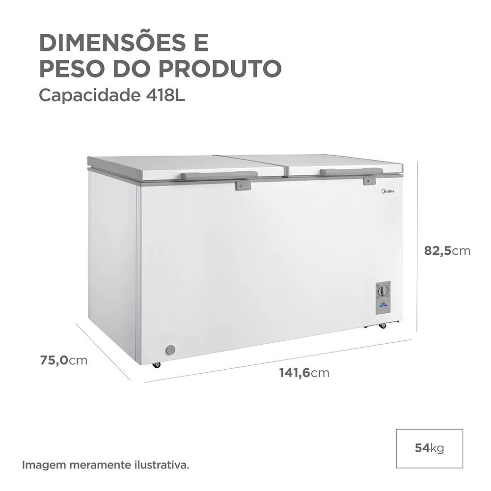 Freezer Midea Horizontal 418L 2 Porta Branco Bivolt (MDRC564FZD013